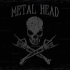 a skull and two crossed swords with the words metal head written in white on a black background