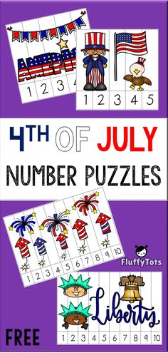 the fourth of july number puzzles for kids to practice counting and subtracting numbers