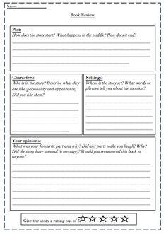 the book review worksheet with three stars on it and four stars in the middle