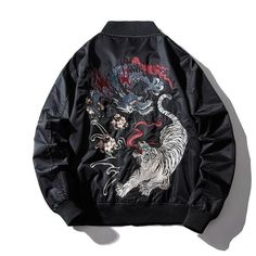 Black Dragon Bomber Jacket Air Force Jacket, Japanese Baseball, Streetwear Male, Souvenir Jacket, Sea Dragon, Tiger Design, Style Japonais, Hip Hop Outfits