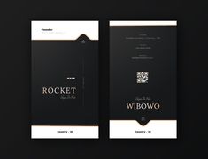 two black and gold brochures with the words rockett on them, sitting next to each other