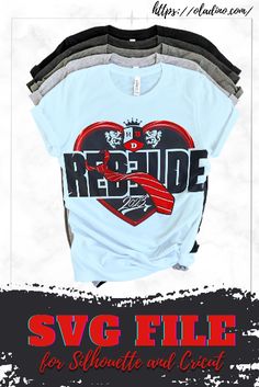 a t - shirt with the words red ride on it and an image of a heart