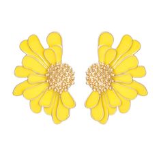 Women's Stud Earrings Gold Metal and Yellow Epoxy Half Daisy Flower Earrings Featuring Gold Studded Center. Post Backing. Stud Earrings Gold, Womens Earrings Studs, Fashion Bottoms, Kids Graphic Tees, Fashion Jewelry Earrings, Boutique Accessories, Kids Swimwear, Black Is Beautiful, Scarf Hairstyles