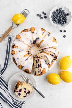 a lemon blueberry bunt cake on a plate