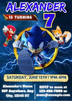 sonic the hedgehog birthday party flyer