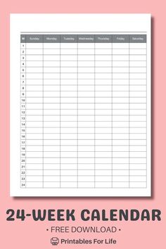 Download your free 24-week calendar template for effortless planning. Perfect for biannual goals, projects, or long-term schedules. Print and use today!