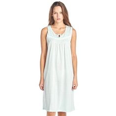 Size recommendation: Size Medium (4-6) Large (8-10) X-Large (12-14) XX-Large (16-18), Order one size up For a more Relaxed Fit Hit the sack in total comfort with this Soft and lightweight Cotton Blend Nightgown, Features round neck, Approximately 38 from shoulder to hem, sleeveless, has a keyhole neckline, embroidery lace and pretty smocking on the yoke for an extra feminine touch. A comfortable fit perfect for sleeping or lounging around. Size: L.  Color: Green.  Gender: female.  Age Group: adu Cotton Sleeveless Relaxation Dresses, Sleeveless Cotton Dresses For Relaxation, Cotton Sleeveless Dress For Relaxation, Sleeveless Nightgown For Relaxation, Sleeveless Spring Dress For Relaxation, Sleeveless Spring Dress For Casual Wear, Sleeveless Nightgown For Hospital, Sleeveless Cotton Nightgown, Sleeveless Cotton Night Dress