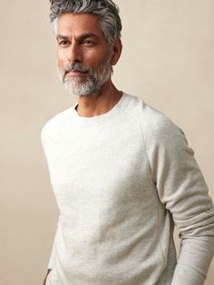 An essential style for every wardrobe, this sumptuous style uses a blend of organic cotton to create its ultra soft texture in a long sleeve variation for cooler temperatures.  ORGANIC: Made with certified, organically grown cotton that's easier on t Knitted Tshirt, Double Knitting, Soft Texture, The Earth, Light Gray, White Undershirt, Banana Republic, Light Grey, Long Sleeve Tshirt Men