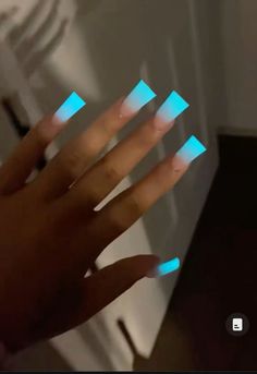 𝙵𝚘𝚕𝚕𝚘𝚠 @𝚖𝚒𝚗𝚍𝚘𝚏𝚖𝚒𝚓𝚊𝚑 . 🎀 Blue Glow In The Dark Nails Acrylic, Glowing Nails, Dark Acrylic Nails, Glow In The Dark Nails, Dark Nail Designs, Acrylic Toe Nails, Hard Nails, Duck Nails, Colored Acrylic Nails