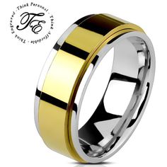 two tone gold and silver wedding ring with black stripe inlays on the side