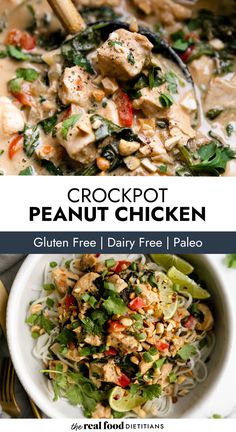 peanut chicken in a slow cooker and served in a white bowl Homemade Peanut Sauce, Thai Peanut Chicken, Thai Peanut, Peanut Chicken, Healthy Slow Cooker, Slow Cooker Recipes Healthy, Comfort Dishes, White Chicken Chili, Food Ingredients