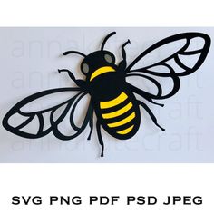 a paper cut out of a bee with the words svg png pdf psd