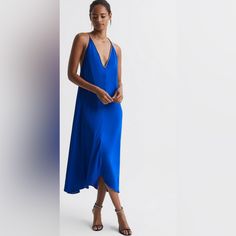 Never Worn Tags Are Off But Dress Is New. Chic Blue Summer Evening Dress, Blue Summer Midi Dress For Dinner, Blue Midi Dress For Summer Dinner, Summer Dinner Blue Midi Dress, Dress Evening, Strap Dress, Asymmetrical Dress, Evening Wear, Evening Dresses