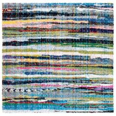 an abstract rug with multicolored stripes and lines on the bottom, in various colors