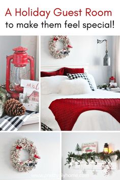 a collage of photos with the words holiday guest room to make them feel special