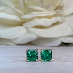 Sleek sellouts! 🤓. Order Radiant Cut Studs, Green Emerald Ladies Earring, Engagement Wedding Anniversary Gift, Dainty Jewelry, 14k Yellow Gold Ladies Studs, #6183 at $240.00 #BridalGift #EverydayEarring #BirthdayGift #LadiesGift #AnniversaryGift #StudEarrings #GiftIdeasForHer #UniqueSetting #FrictionBack #RadiantCut Classic Green Earrings For Anniversary, Classic Green Earrings For May Birthstone, Classic Green Diamond Cut Earrings, Emerald Birthstone Earrings For Anniversary, Green Emerald Earrings For Anniversary, Green Earrings For Anniversary, May Birthstone, Green May Birthstone Earrings For Anniversary, Classic Green Earrings For Wedding, Green Earrings For Anniversary