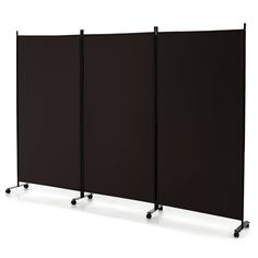 three black partitions with wheels on each side