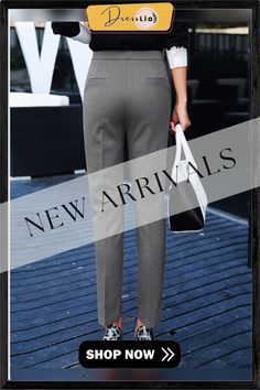 Solid Pocket Tailored Pants for Women Non-stretch Gray Pants For Workwear, Gray Tapered Leg Pants For Office, Gray Tapered Leg Bottoms For Office, Gray Tapered Leg Office Pants, Gray Ankle-length Office Pants, Gray Office Trousers, Tailored Pants, Shop Now, Pants For Women