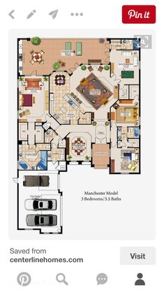 the floor plan for an apartment with three bedroom and two bathroom areas, including a living room