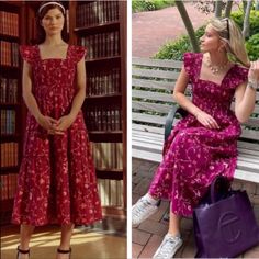 Like New Hill House Home, Nap Dress, Daphne Dress, Burgundy Midi Dress, House Dresses, Tiered Midi Skirt, Hill House, Bow Detail Dress, Tea Length Dresses