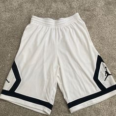 Brand New, Never Worn Dri Fit Air Jordan Shorts. They Are In Perfect Condition. They Have Pockets On The Side With A Drawstring. White Sports Shorts With Elastic Waistband, Sporty White Short Bottoms, Sporty White Short Length Bottoms, Sporty White Short-length Bottoms, Sporty White Bottoms With Short Legs, Casual White Shorts With Short Leg, Casual White Shorts With Short Legs, Casual White Bermuda Shorts, White Sports Bottoms Short Length