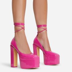 Platform Heels,Size 7,New With Box Pink Platform Heels With Square Toe, Pink Square Toe Platform Heels, Pink Heels With 4-inch Square Toe, Pink High Heels With Stacked Heel, Pink Stacked Heel Evening Heels, Gold Lace Up Heels, Shoes Platform Heels, Pink Platform Heels, Ego Shoes