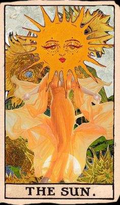 the sun tarot card with an image of a woman's face