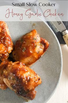 honey garlic chicken thighs on plate. Sticky Honey Garlic Chicken, Slow Cooker Honey Garlic Chicken, Garlic Chicken Thighs, Honey Garlic Chicken Thighs, Recipe For Two, Honey Garlic Sauce