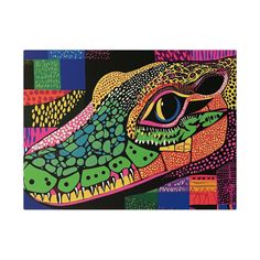 a colorful alligator's head is featured in this painting