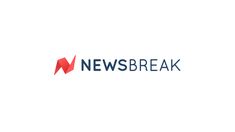 the news break logo is shown in blue, red and grey colors on a white background