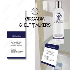 a bottle of circcadia shelf talkers next to a card with the label on it