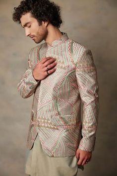 Shop for Gargee Designers Multi Color Polyester Embroidered Bandhgala And Kurta Set for Men Online at Aza Fashions Designer Fitted Kurta With Motifs, Fitted Traditional Wear With Geometric Embroidery For Transitional Season, Fitted Traditional Wear With Geometric Embroidery, Designer Bandhgala With Motifs For Festive Season, Traditional Bandhgala With Geometric Embroidery For Eid, Designer Geometric Embroidered Fitted Kurta, Designer Kurta With Geometric Embroidery For Festive Occasions, Diwali Fitted Kurta With Geometric Embroidery, Fitted Bandhgala With Motifs For Designer Wear