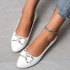 Category:Flats; Upper Materials:PU; Embellishment:Bowknot; Season:Spring,Summer,Fall; Heel Type:Flat Heel; Gender:Women's; Toe Shape:Round Toe; Style:Vintage,Casual,Comfort,Elegant,Minimalism; Heel Height(inch):<1; Outsole Materials:Rubber; Occasion:Daily,Outdoor; Closure Type:Loafer; Pattern:Solid Color; Listing Date:07/12/2023; Production mode:External procurement; 2024 Trends:Dress Shoes,Comfort Shoes,Ballerina; Foot Length:; Foot Width:; SizeChart1_ID:2:184043; Size chart date source:Provided by Supplier. Wedding Shoes Sandals, Shein Shoes, Women's Slip Ons, Office Shoes Women, Womens Office, Flat Dress Shoes, Bling Shoes, Office Shoes, Light Weight Shoes