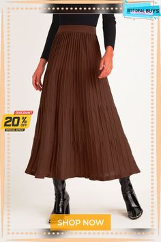 Elegant Pleated Plain Sweater Skirt Casual Pleated Maxi Skirt For Winter, Brown Long Pleated Skirt For Winter, Brown Tiered Skirt For Fall, Brown Tiered Skirt Bottoms For Fall, Brown Long Winter Pleated Skirt, Brown Full Skirt For Winter, Brown Full Skirt Bottoms For Winter, Winter Brown Long Pleated Skirt, Winter Pleated Tiered Maxi Skirt