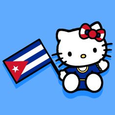 hello kitty holding the flag of cuba