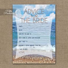 advice card for the bride on the beach