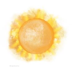 an orange and yellow sun is in the middle of a white background with watercolors