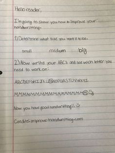 a handwritten note on lined paper that says hello reader, i'm going to show you how to improve your handwriting