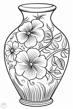 a vase with flowers in it coloring page