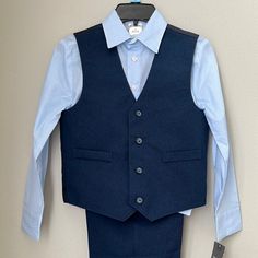 Never Been Worn No Pockets Elastic Waist On Pants Buttons Are In Working Condition Reasonable Offers Welcome Bundle And Save Classic Blue Sets With Pockets, Fitted Blue School Sets, Blue Fitted School Sets, Fitted Navy Sets For Spring, Bow Tie Suit, Toddler Suits, Spring Suit, Vest And Tie