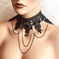 Victorian Gothic Wedding, Ballroom Necklace, Black Lace Necklace, Black Lace Choker Necklace, Black Lace Choker, Lace Choker Necklace, Necklace Gothic, Choker Collar Necklace, Lace Choker