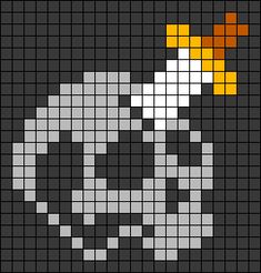 a pixellated image of a skull with an orange and white beak on it's head