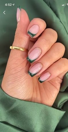 Simple Gel Nail Designs Classy Beautiful, Sqared Nail, Square Colored French Tip, Nails That Match Green Dress, French Tip Different Colors, Simple Clean Nails, French Tip Nails Color, Sparkly French Tip, Trending Manicure