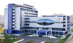 an aerial view of a hospital building in the city