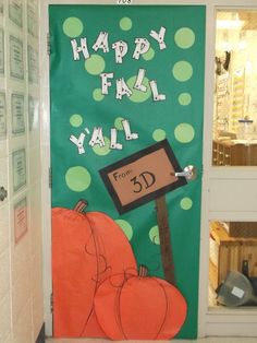 a door decorated with the words happy fall from 3d