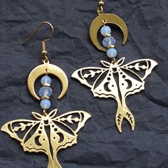 Handmade Butterfly Metal Earrings, Handmade Metal Butterfly Earrings, Bohemian Gold Butterfly Jewelry, Gold Butterfly Jewelry For Festival, Handmade Gold Butterfly Earrings, Gold Earrings With Butterfly Charm, Gold Metal Earrings With Butterfly Charm, Body Decoration, Golden Moon