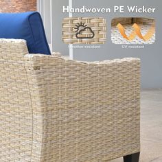 a wicker chair sitting on top of a tile floor