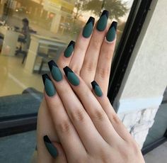 Matte green nails Classy Nails Green, Black And Dark Green Nails, Dark Green Nail, Matte Green Nails, Emerald Nails, Green Acrylic Nails, Dark Green Nails, Special Nails, Green Nail Designs