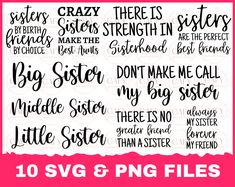 the 10 svg and png files for making big sister's day cards