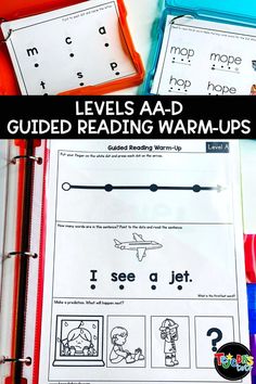 a book with the title level aa - d guided reading warm ups on it and an image